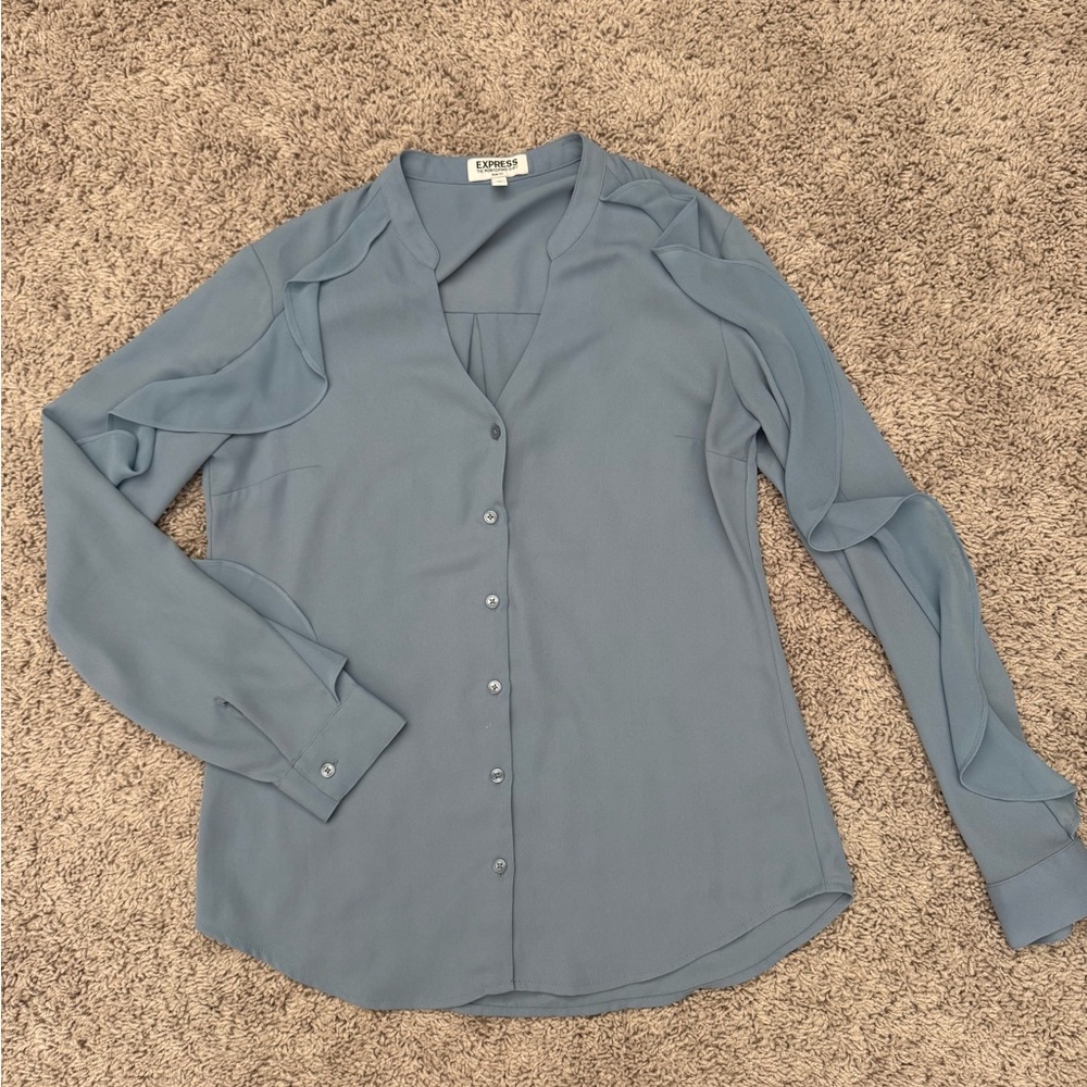 Express Light Blue Button-Up Blouse, Size Small
